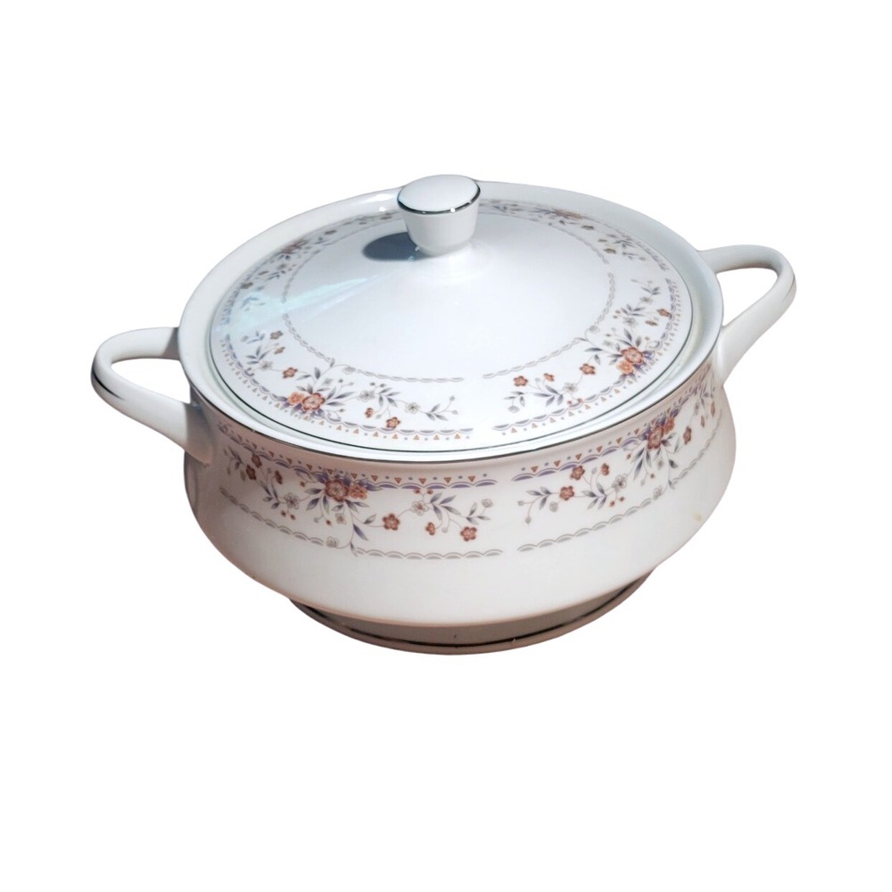 Claremont Fine Porcelain China Soup Tureen Dish Floral Blue Orange Japan